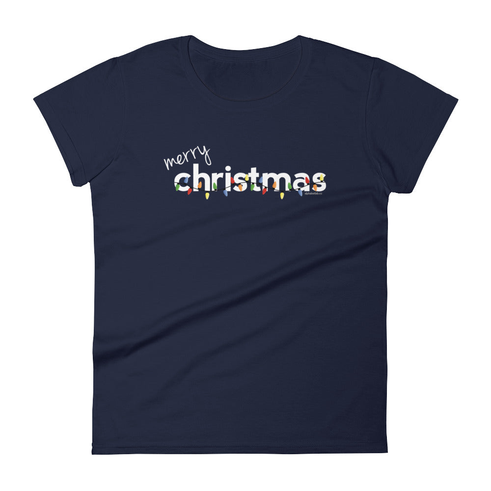 Merry Christmas Lights T-Shirt for Women White