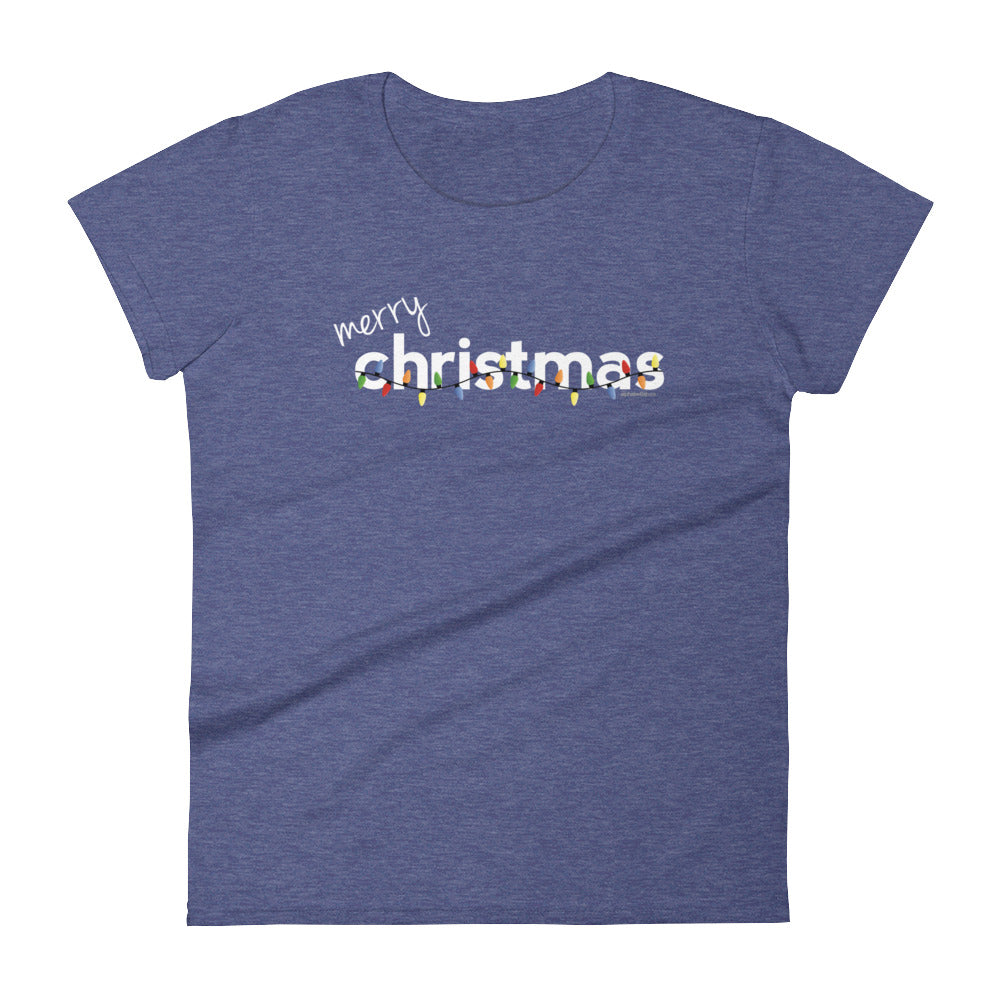 Merry Christmas Lights T-Shirt for Women White