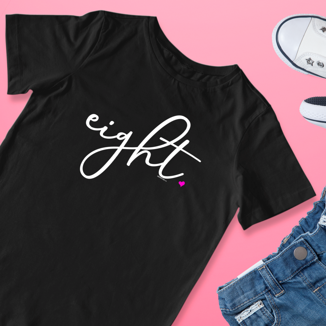 Girls 8th Birthday Shirt Eight - Fine Script