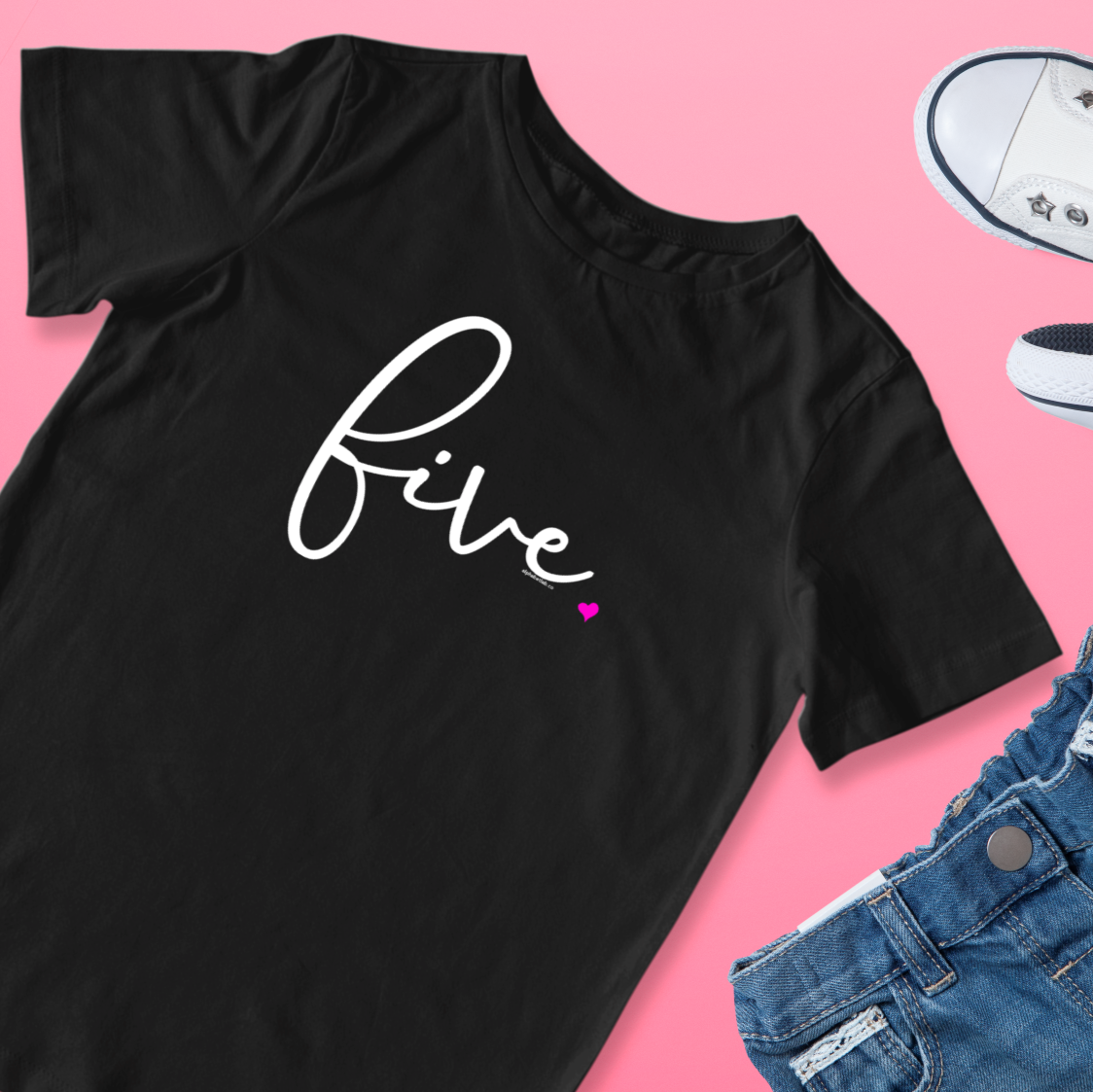 Girls 5th Birthday Shirt Five - Fine Script