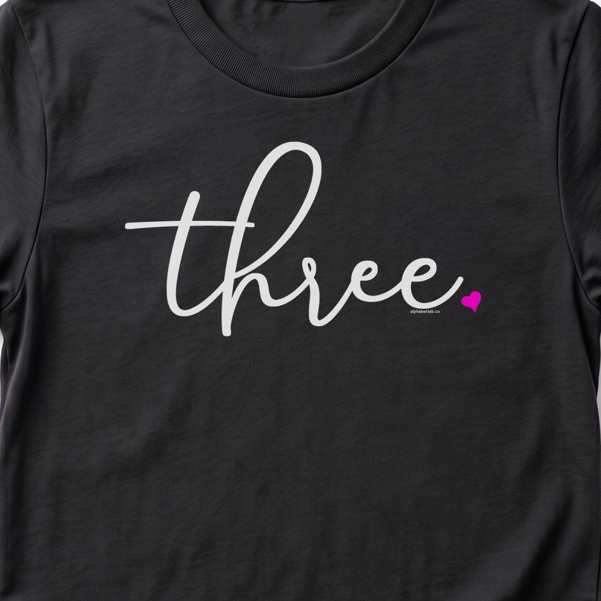 Girls 3rd Birthday Shirt Three - Fine Script