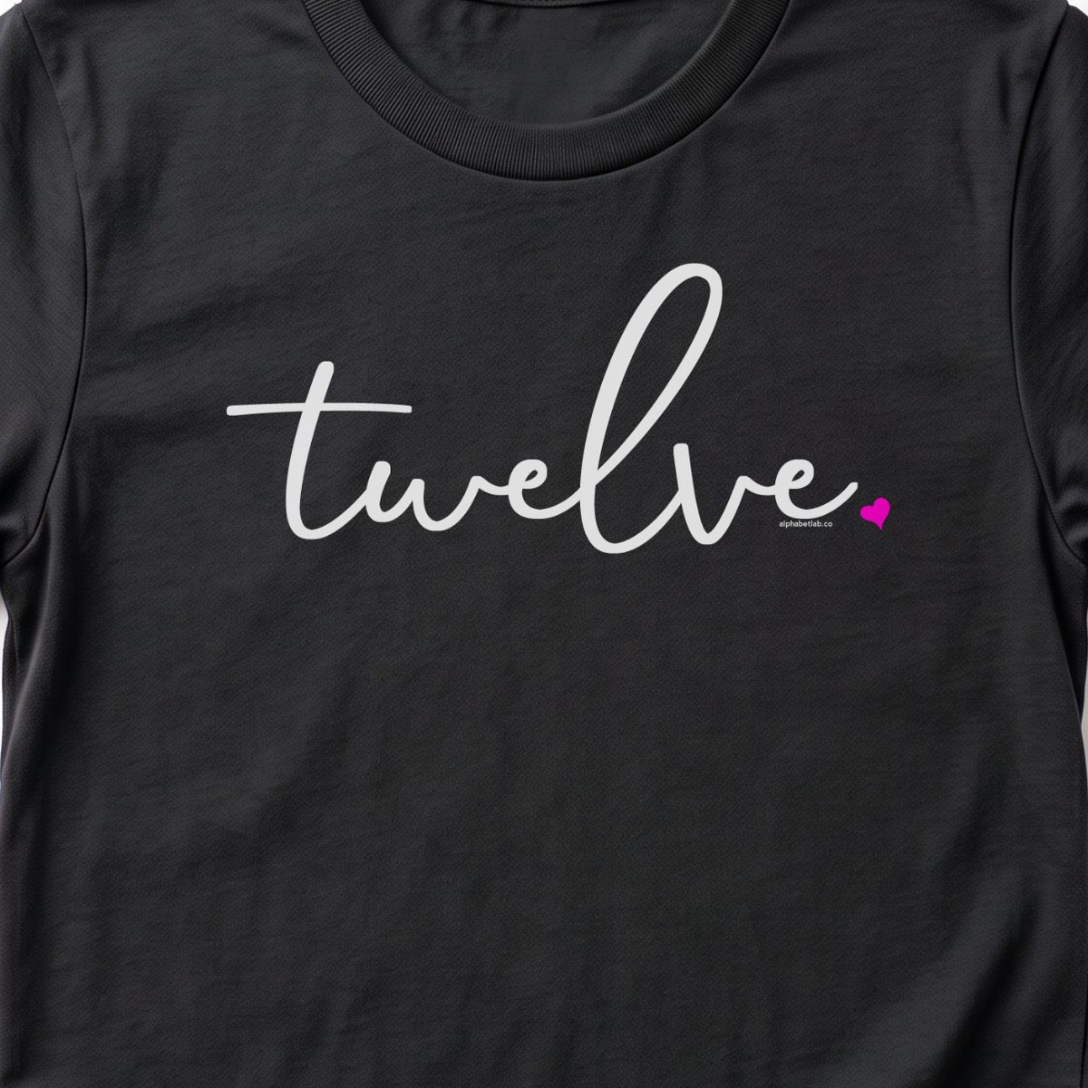 Girls 12th Birthday Shirt Twelve - Fine Script