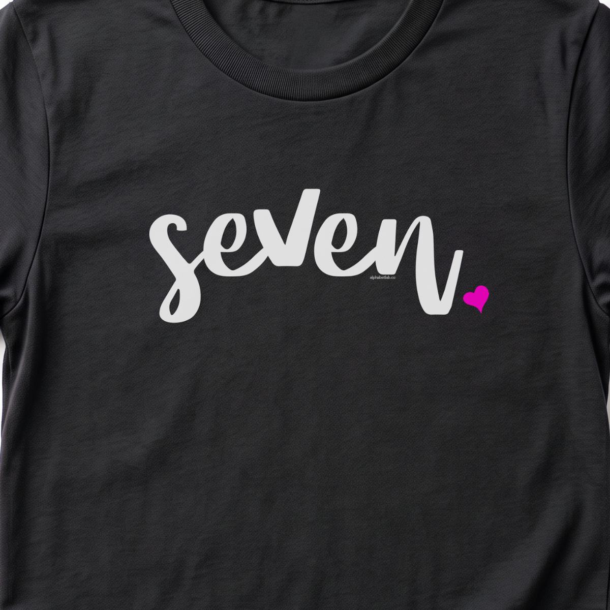 Girls 7th Birthday Shirt Seven - Script